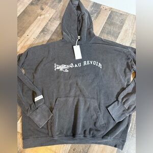 The Laundry Room Au Revoir Hoodie Washed Charcoal Graphic Oversized French L NWT